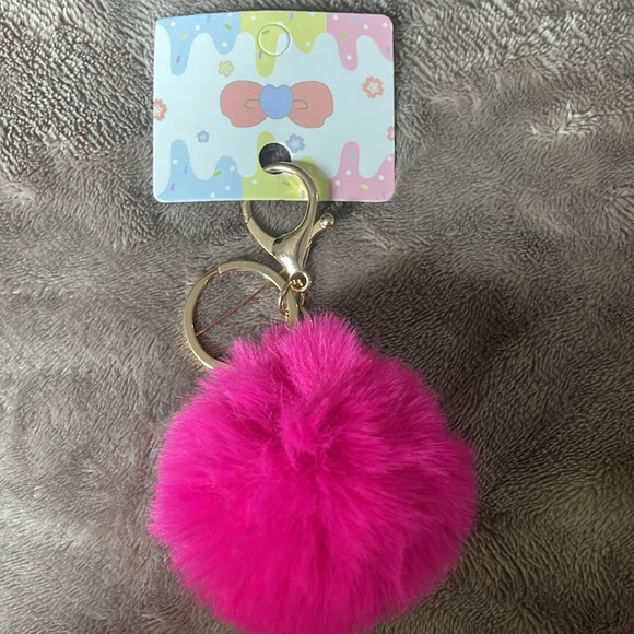 Pink Furry Keychain with Kuromi Character Charm claw clip nwt - Picture 2 of 3